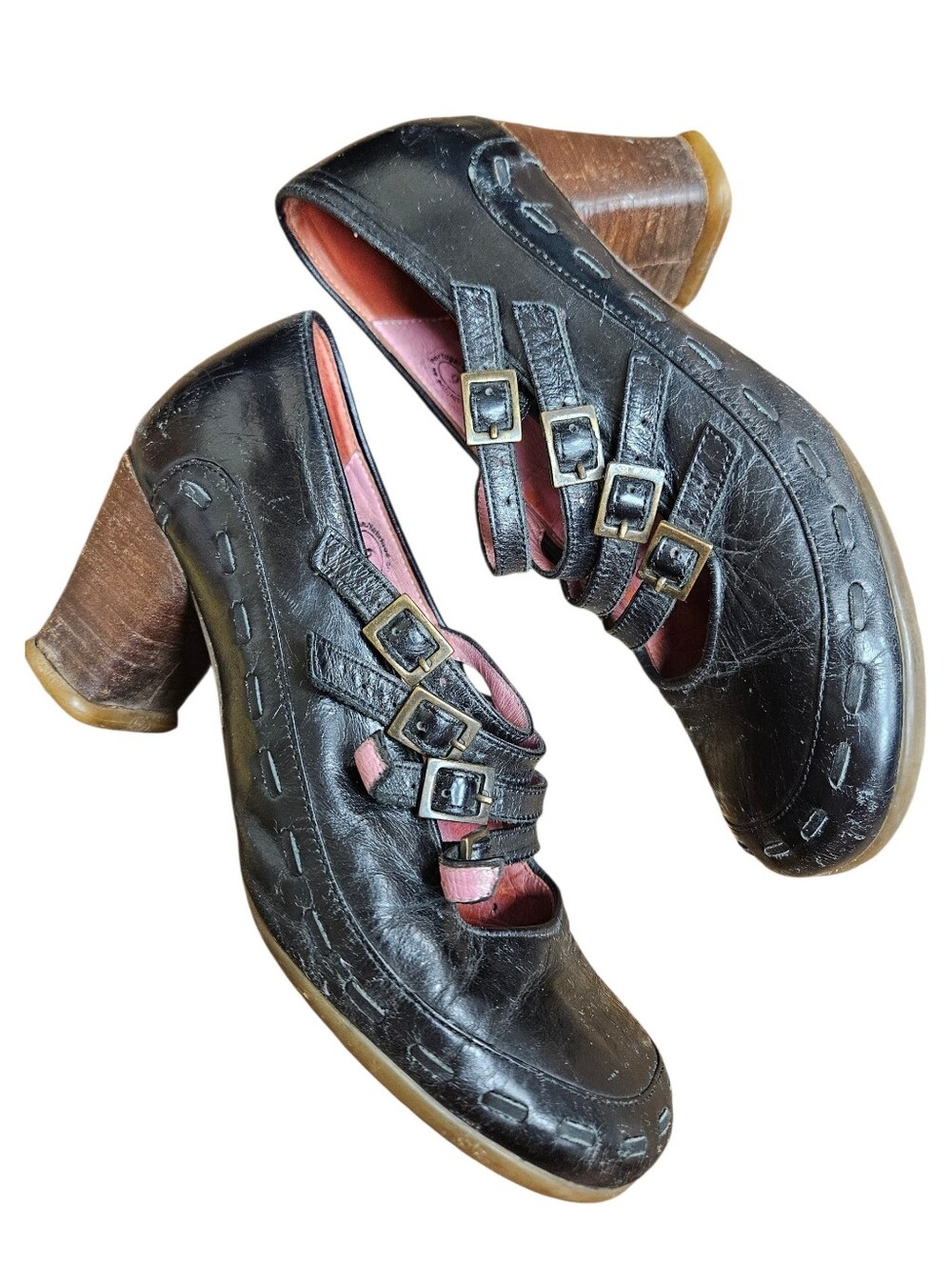 John Fluevog Operetta Illeana Mary Jane Strap Buckle Heels Black Leather Shoes 6